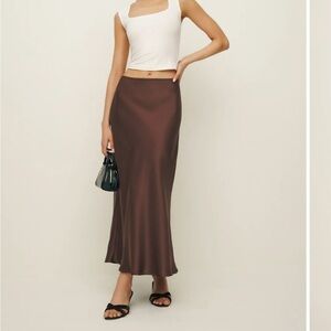 Reformation Layla Silk Skirt Cafe Brown